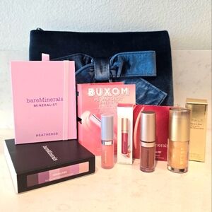 NEW 5 Piece Lot Makeup Set with Blue Velvet Bag Bare Minerals Stila Buxom Lip